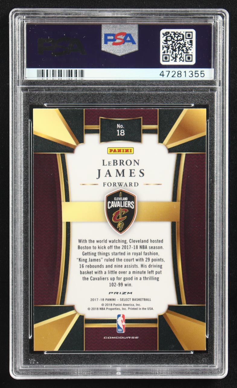 LeBron James 2017-18 Select Prizms Silver #18 (PSA 10) at PristineAuction.com LeBron James 2017-18 Select Prizms Silver #18 (PSA 10) at PristineAuction.com