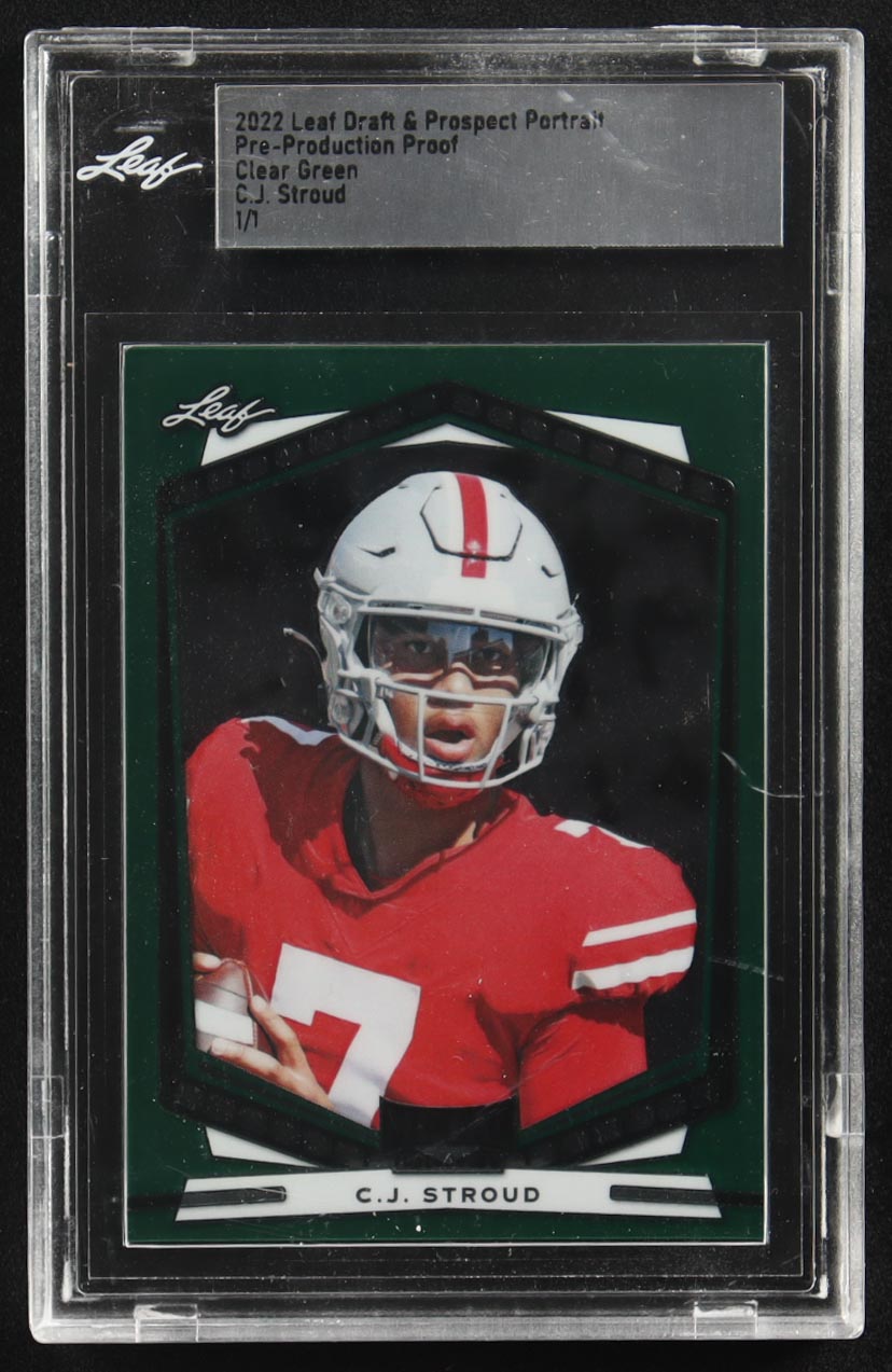 CJ Stroud 2022 Leaf Draft & Prospect Portrait Pre-Production Proof Clear Green RC #1/1 (Leaf) at PristineAuction.com CJ Stroud 2022 Leaf Draft & Prospect Portrait Pre-Production Proof Clear Green RC #1/1 (Leaf) at PristineAuction.com
