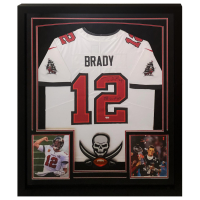 Tom Brady Signed Buccaneers Custom Framed Nike Jersey Inscribed "SB LV MVP" (Fanatics) at PristineAuction.com