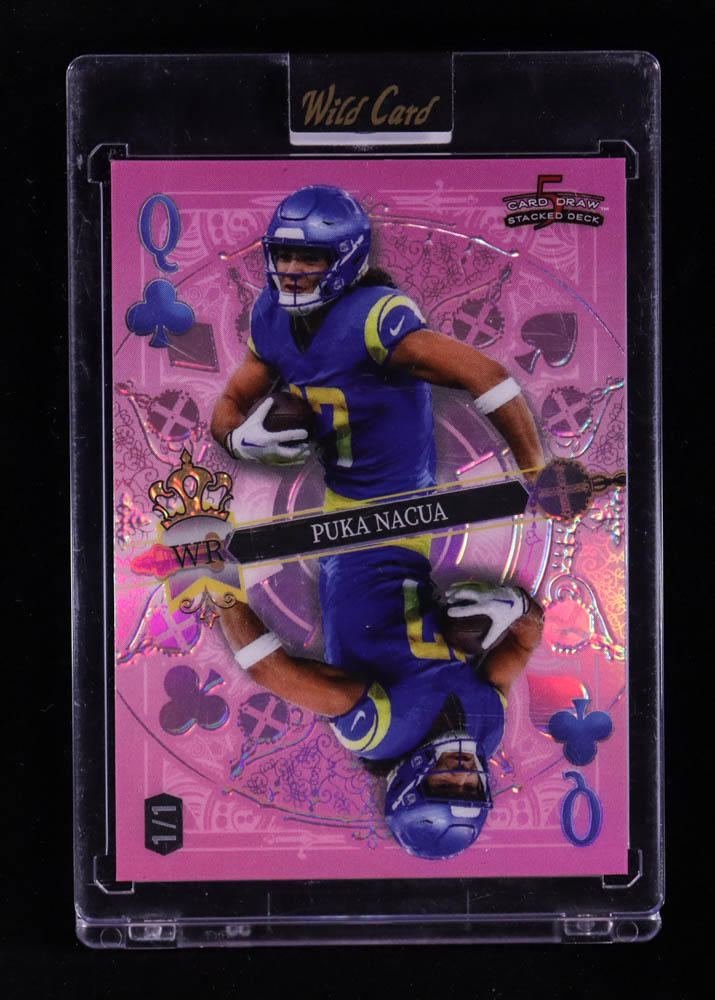 Puka Nacua 2024 Wild Card 5 Card Draw Stacked Deck Queen Of Clubs Pink Holo #SDPC-PNN #1/1 at PristineAuction.com Puka Nacua 2024 Wild Card 5 Card Draw Stacked Deck Queen Of Clubs Pink Holo #SDPC-PNN #1/1 at PristineAuction.com