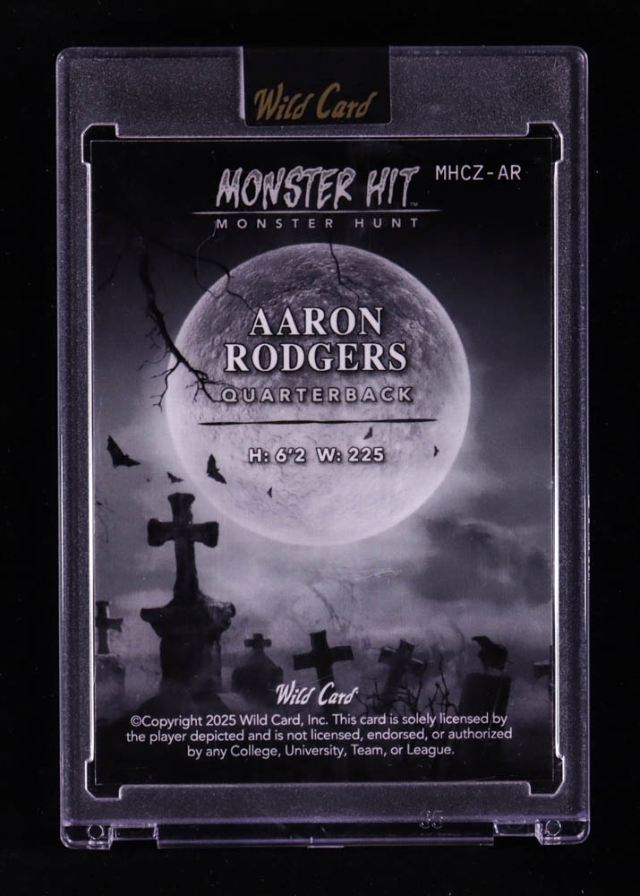 Aaron Rodgers 2024 Wild Card Haunted Hits Monster Hunt Zombie Crystal Green #MHCZ-AR #1/1 at PristineAuction.com Aaron Rodgers 2024 Wild Card Haunted Hits Monster Hunt Zombie Crystal Green #MHCZ-AR #1/1 at PristineAuction.com