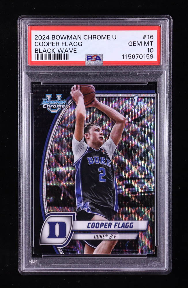 Cooper Flagg 2024-25 Bowman Chrome University Black Wave #16 RC (PSA 10) at PristineAuction.com Cooper Flagg 2024-25 Bowman Chrome University Black Wave #16 RC (PSA 10) at PristineAuction.com