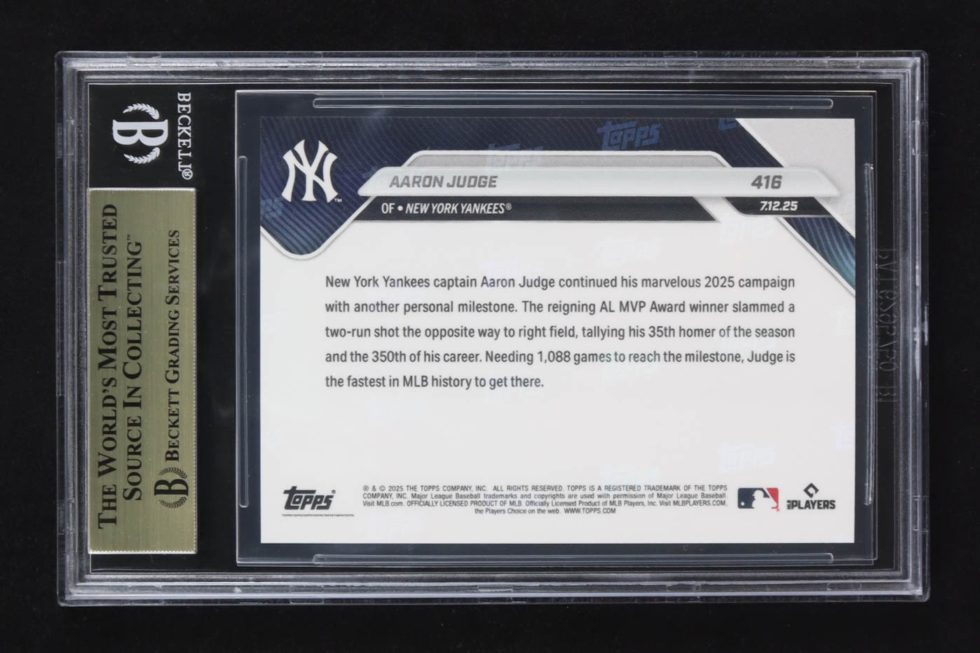 Aaron Judge 2025 Topps Now #416 /16838 (BGS 10) at PristineAuction.com Aaron Judge 2025 Topps Now #416 /16838 (BGS 10) at PristineAuction.com