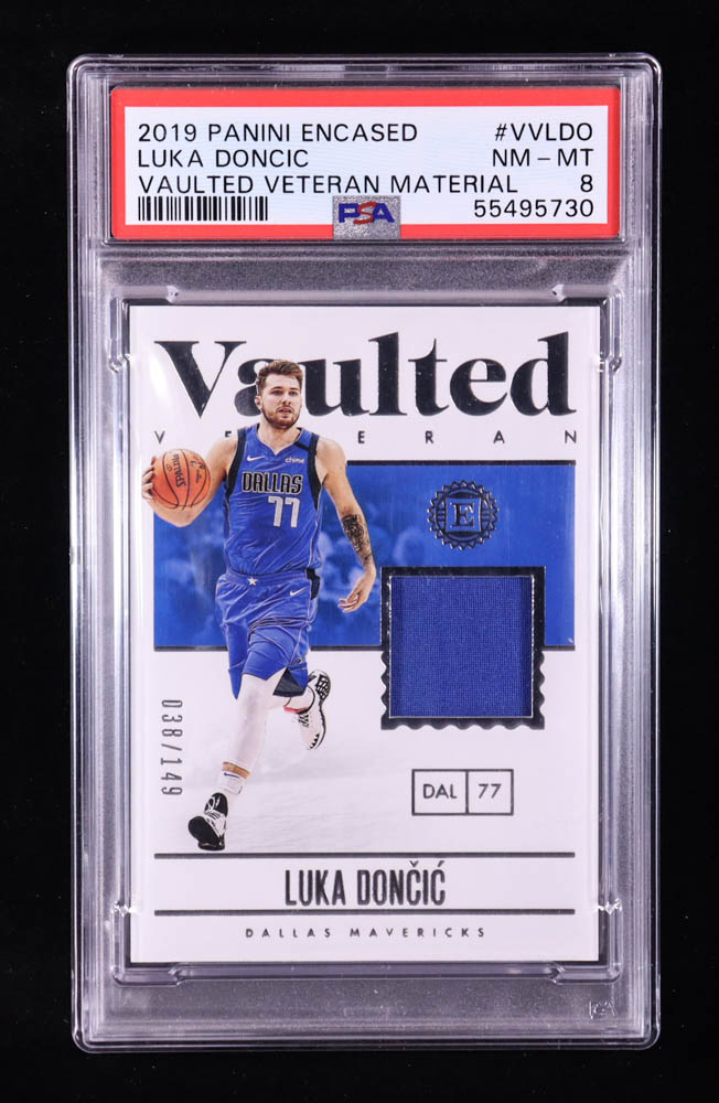Luka Doncic 2019 Panini Encased Veteran Material #VVLDO #38/149 (PSA 8) at PristineAuction.com Luka Doncic 2019 Panini Encased Veteran Material #VVLDO #38/149 (PSA 8) at PristineAuction.com