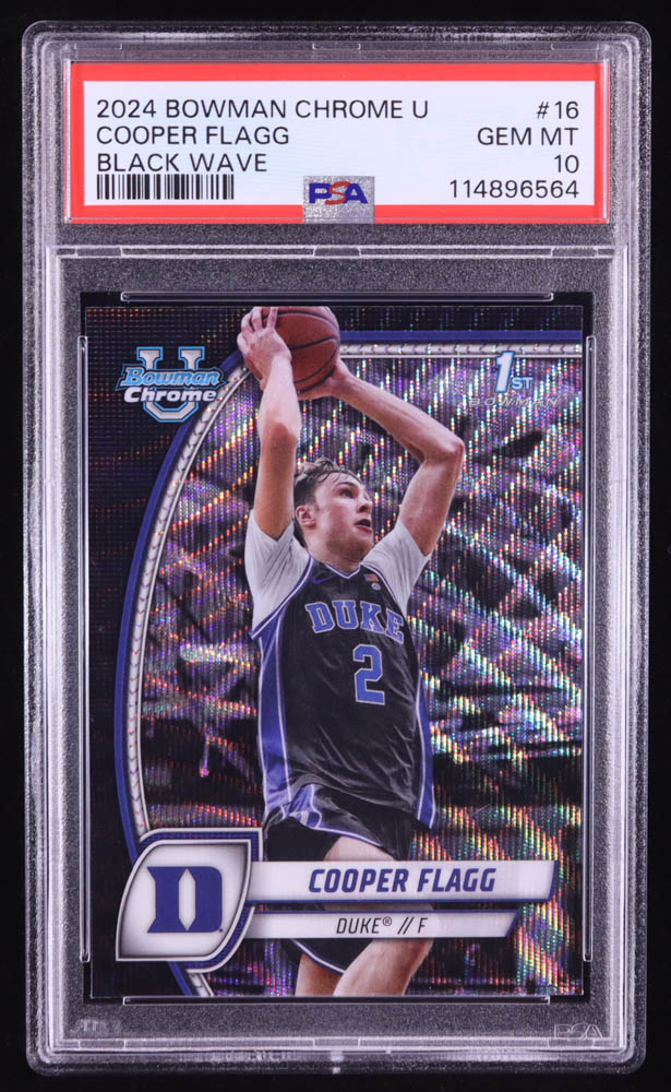 Cooper Flagg 2024-25 Bowman Chrome University Black Wave Refractors #16 RC (PSA 10) at PristineAuction.com Cooper Flagg 2024-25 Bowman Chrome University Black Wave Refractors #16 RC (PSA 10) at PristineAuction.com