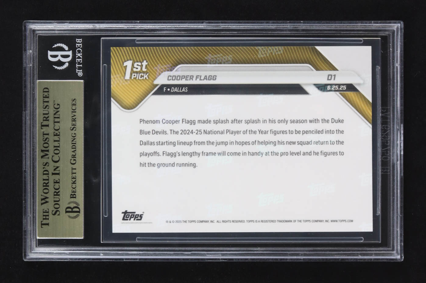 Cooper Flagg 2025 Topps Now #D1 /123650 RC (BGS 9.5) at PristineAuction.com Cooper Flagg 2025 Topps Now #D1 /123650 RC (BGS 9.5) at PristineAuction.com