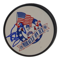 Al Michaels Signed 1980 Miracle on Ice Commemorative Hockey Puck (JSA) at PristineAuction.com