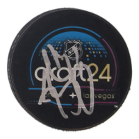 Beckett Sennecke Signed 2024 NHL Draft Logo Hockey Puck (JSA) at PristineAuction.com