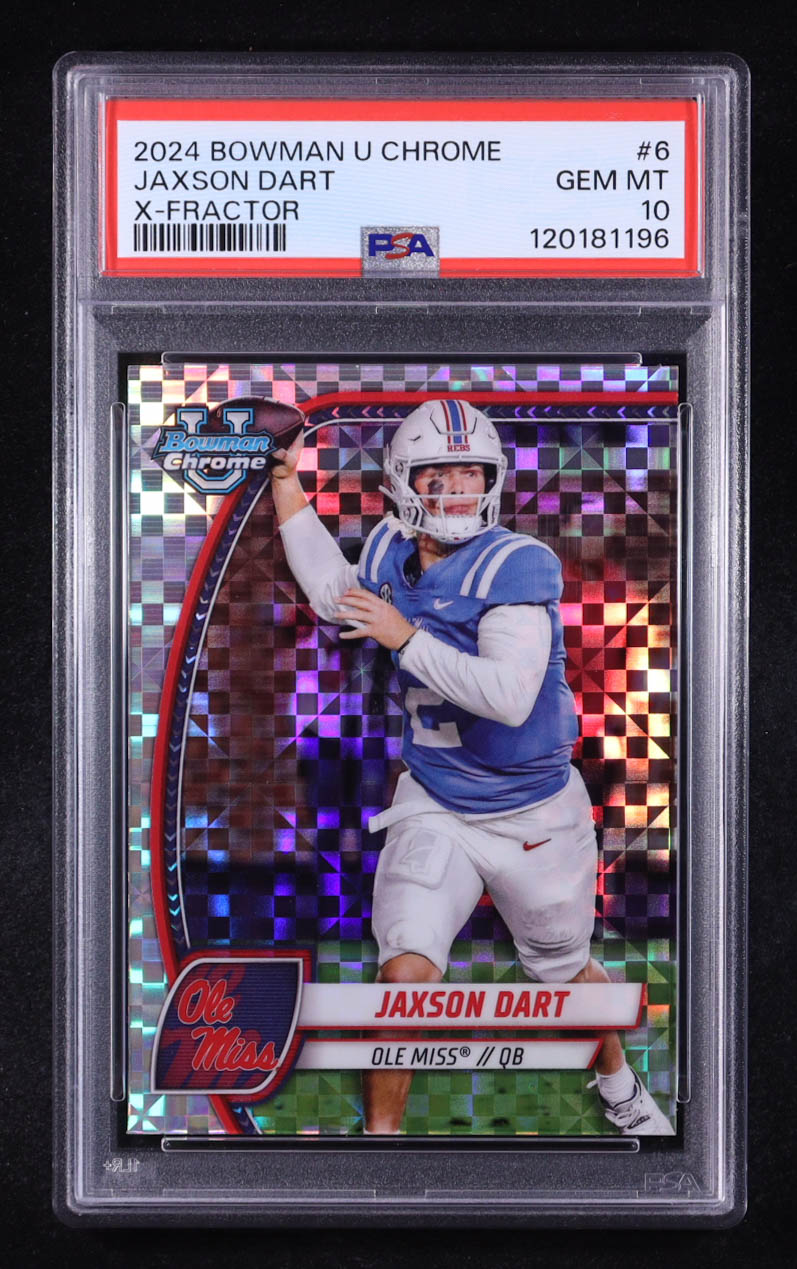 Jaxson Dart 2024 Bowman Chrome University X-Fractors #6 RC (PSA 10) at PristineAuction.com Jaxson Dart 2024 Bowman Chrome University X-Fractors #6 RC (PSA 10) at PristineAuction.com