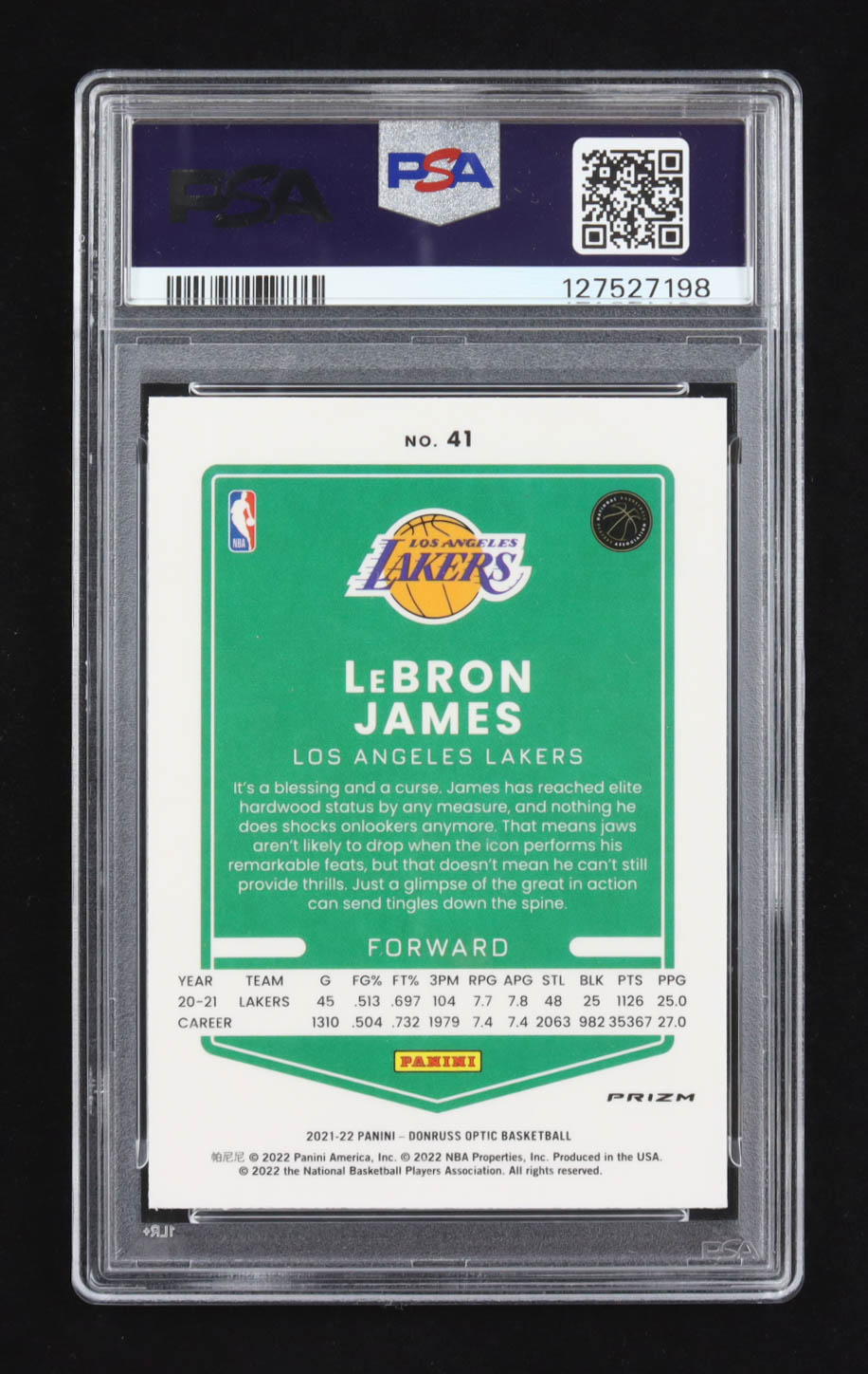 LeBron James 2021-22 Donruss Optic Purple #41 (PSA 10) at PristineAuction.com LeBron James 2021-22 Donruss Optic Purple #41 (PSA 10) at PristineAuction.com