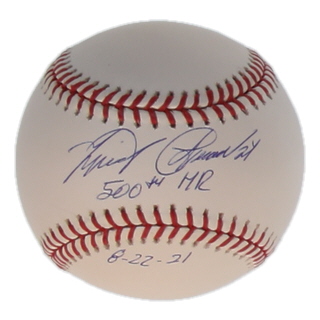 Miguel Cabrera Signed OML Baseball Inscribed "500th HR" & "8-22-21" (JSA) at PristineAuction.com Miguel Cabrera Signed OML Baseball Inscribed "500th HR" & "8-22-21" (JSA) at PristineAuction.com