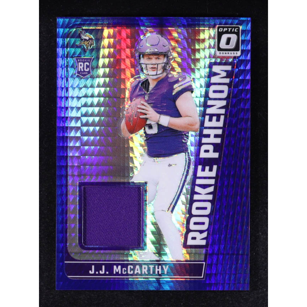JJ McCarthy 2024 Donruss Optic Rookie Phenoms Blue Hyper #13 RC at PristineAuction.com