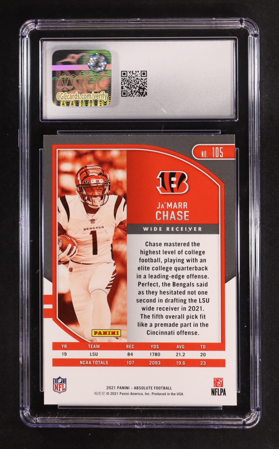 Ja'Marr Chase 2021 Absolute #105 RC (CGC 9) at PristineAuction.com Ja'Marr Chase 2021 Absolute #105 RC (CGC 9) at PristineAuction.com