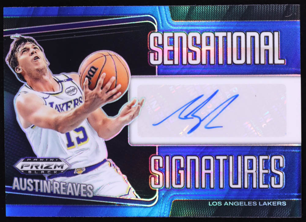 Austin Reaves 2024-25 Panini Prizm Black Sensational Signatures Prizms Blue #88 #41/49 at PristineAuction.com Austin Reaves 2024-25 Panini Prizm Black Sensational Signatures Prizms Blue #88 #41/49 at PristineAuction.com