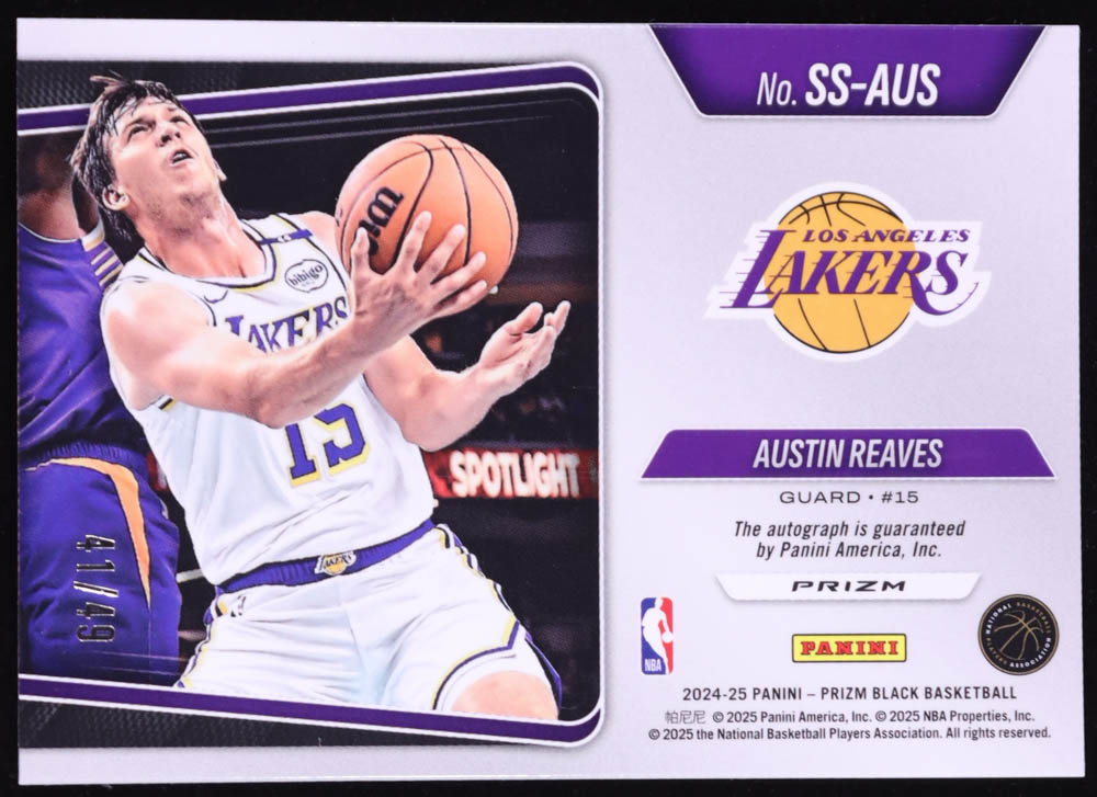 Austin Reaves 2024-25 Panini Prizm Black Sensational Signatures Prizms Blue #88 #41/49 at PristineAuction.com Austin Reaves 2024-25 Panini Prizm Black Sensational Signatures Prizms Blue #88 #41/49 at PristineAuction.com