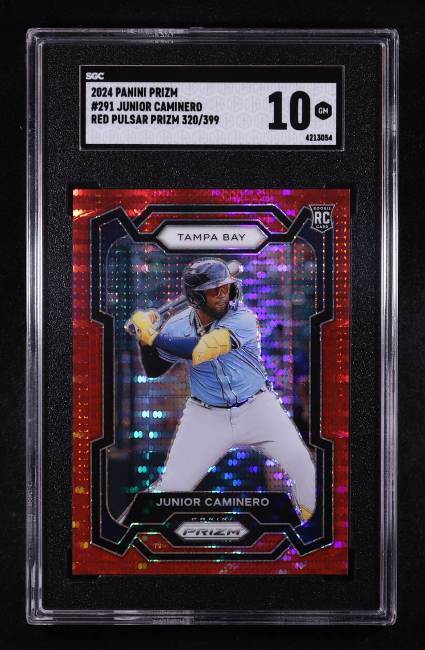 Junior Caminero 2024 Panini Prizm Red Pulsar #291 RC #320/399 (SGC 10) at PristineAuction.com Junior Caminero 2024 Panini Prizm Red Pulsar #291 RC #320/399 (SGC 10) at PristineAuction.com