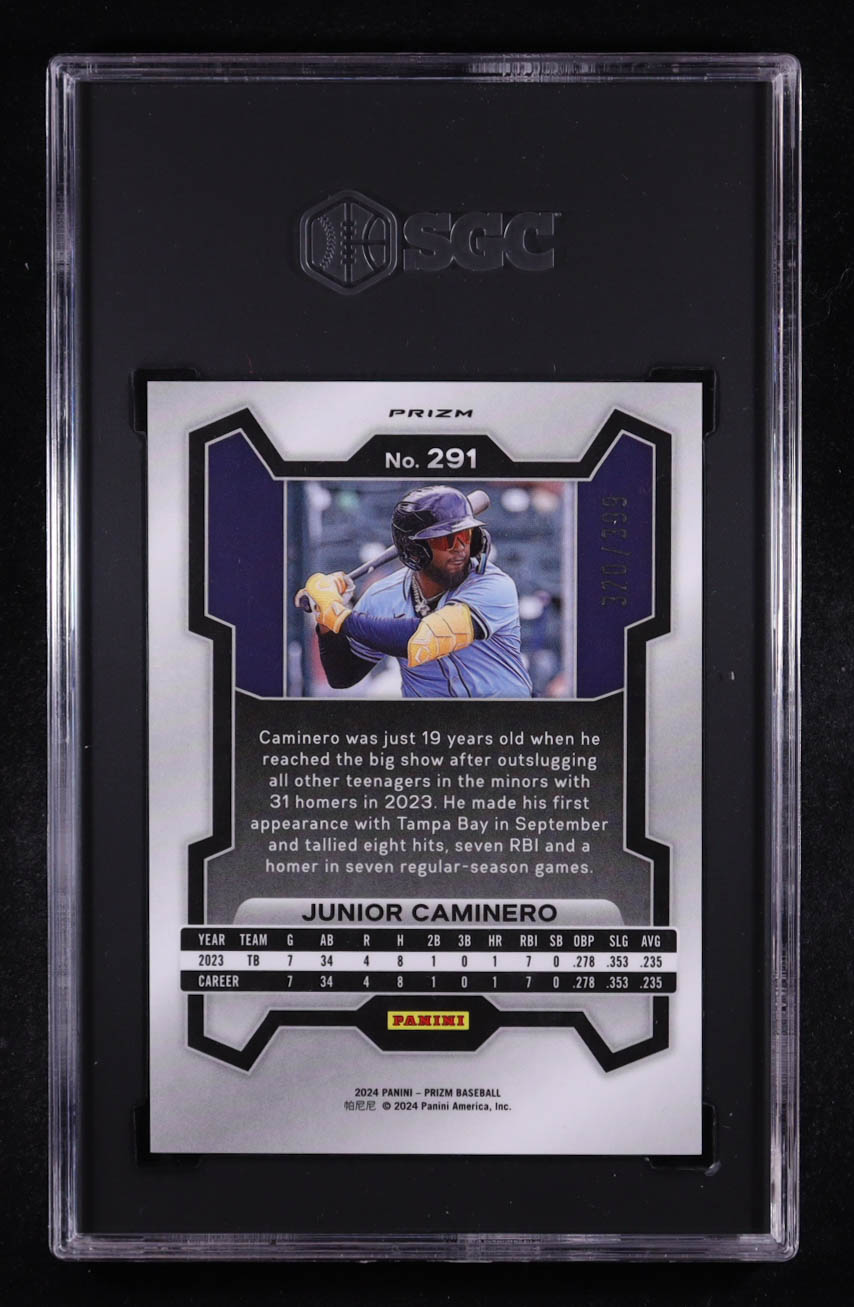 Junior Caminero 2024 Panini Prizm Red Pulsar #291 RC #320/399 (SGC 10) at PristineAuction.com Junior Caminero 2024 Panini Prizm Red Pulsar #291 RC #320/399 (SGC 10) at PristineAuction.com