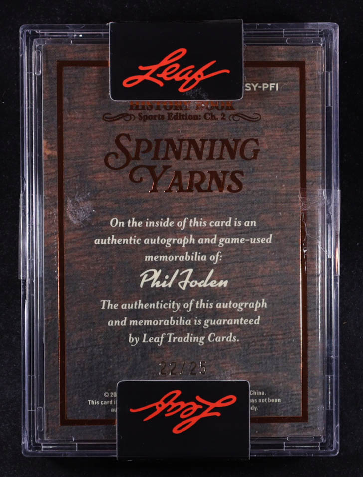 Phil Foden 2025 Leaf History Book Sports Edition Chapter 2 Spinning Yarns Bronze Foil #SYPFI #22/25 at PristineAuction.com Phil Foden 2025 Leaf History Book Sports Edition Chapter 2 Spinning Yarns Bronze Foil #SYPFI #22/25 at PristineAuction.com