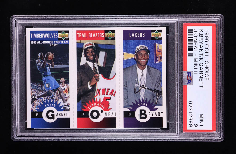 Kobe Bryant RC / Jermaine O'Neal RC / Kevin Garnett 1996-97 Collector's Choice Mini-Cards #M129-158-139 (PSA 9) at PristineAuction.com Kobe Bryant RC / Jermaine O'Neal RC / Kevin Garnett 1996-97 Collector's Choice Mini-Cards #M129-158-139 (PSA 9) at PristineAuction.com