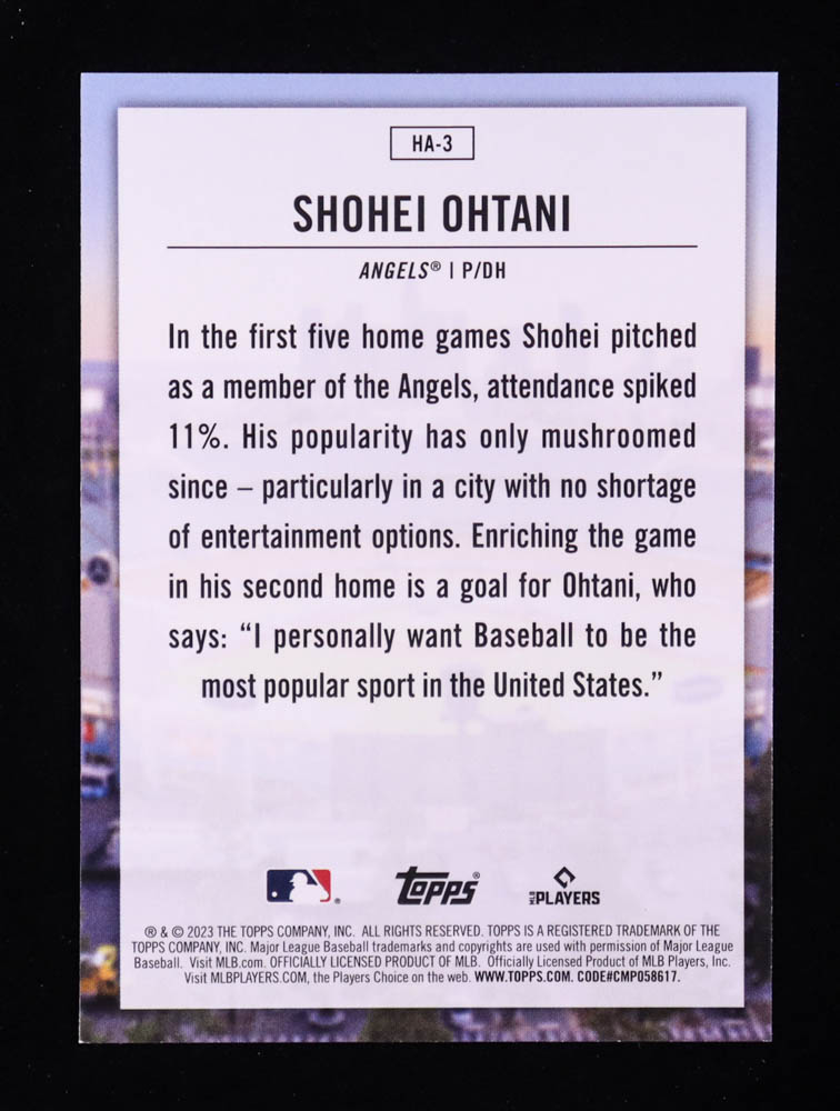 Shohei Ohtani 2023 Topps Home Field Advantage #HA3 at PristineAuction.com Shohei Ohtani 2023 Topps Home Field Advantage #HA3 at PristineAuction.com