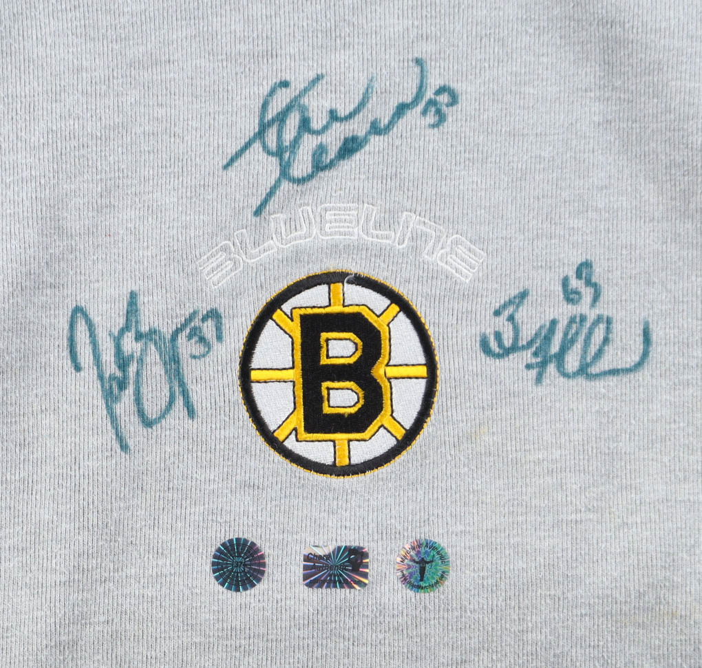 Patrice Bergeron, Zdeno Chára & Brad Marchand Signed Bruins Logo Sweatshirt (Bergeron, Chara, & Marchand) at PristineAuction.com Patrice Bergeron, Zdeno Chára & Brad Marchand Signed Bruins Logo Sweatshirt (Bergeron, Chara, & Marchand) at PristineAuction.com