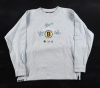 Patrice Bergeron, Zdeno Ch&aacute;ra & Brad Marchand Signed Bruins Logo Sweatshirt (Bergeron, Chara, & Marchand) at PristineAuction.com