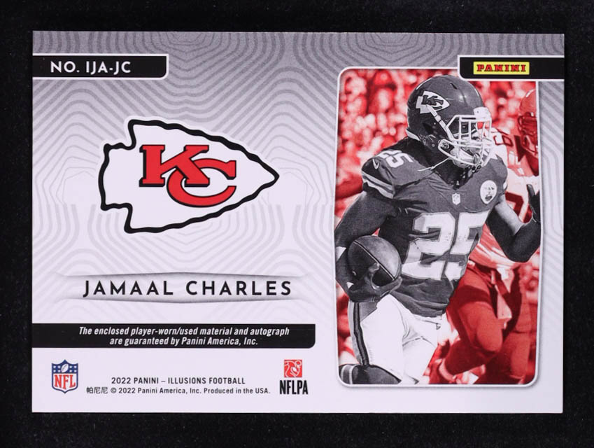 Jamaal Charles 2022 Panini Illusions Immortalized Jersey Autographs Blue #IJA-JC #12/15 at PristineAuction.com Jamaal Charles 2022 Panini Illusions Immortalized Jersey Autographs Blue #IJA-JC #12/15 at PristineAuction.com