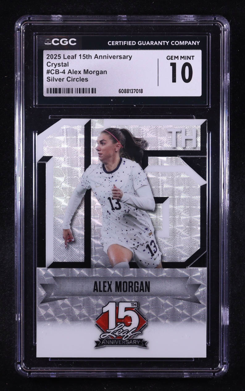 Alex Morgan 2025 Leaf 15th Anniversary Super Prismatic Silver #CB4 #1/1 (CGC 10) at PristineAuction.com Alex Morgan 2025 Leaf 15th Anniversary Super Prismatic Silver #CB4 #1/1 (CGC 10) at PristineAuction.com