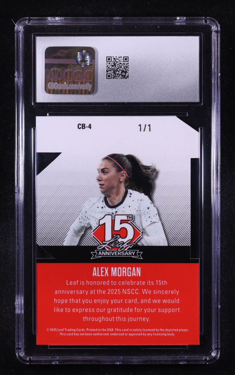 Alex Morgan 2025 Leaf 15th Anniversary Super Prismatic Silver #CB4 #1/1 (CGC 10) at PristineAuction.com Alex Morgan 2025 Leaf 15th Anniversary Super Prismatic Silver #CB4 #1/1 (CGC 10) at PristineAuction.com