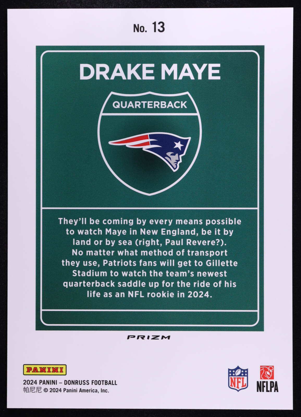 Drake Maye 2024 Donruss Downtown! Oversize #13 RC at PristineAuction.com Drake Maye 2024 Donruss Downtown! Oversize #13 RC at PristineAuction.com