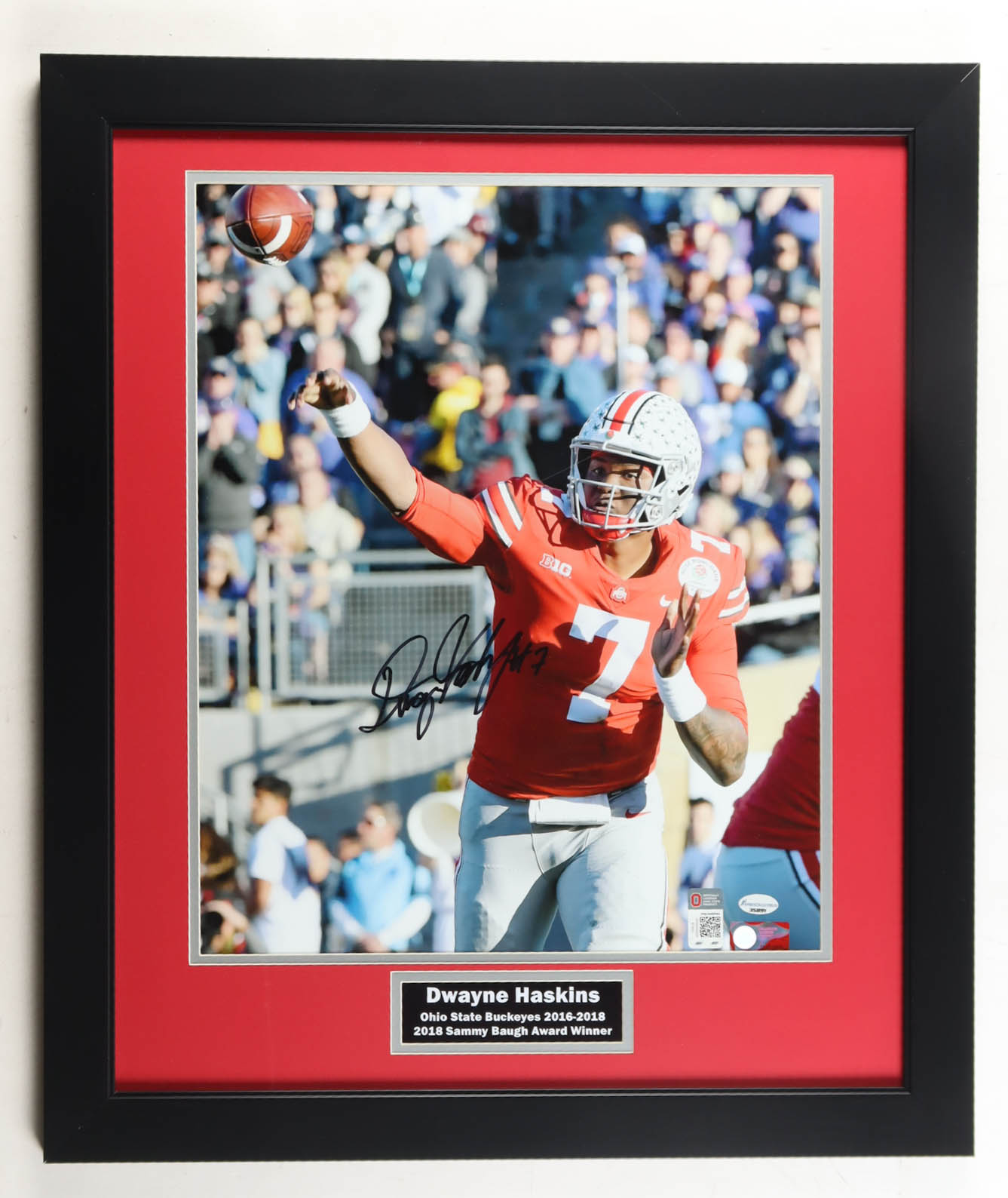 Dwayne Haskins Signed Ohio State Buckeyes Custom Framed Photo Display (Sports Collectibles) at PristineAuction.com Dwayne Haskins Signed Ohio State Buckeyes Custom Framed Photo Display (Sports Collectibles) at PristineAuction.com