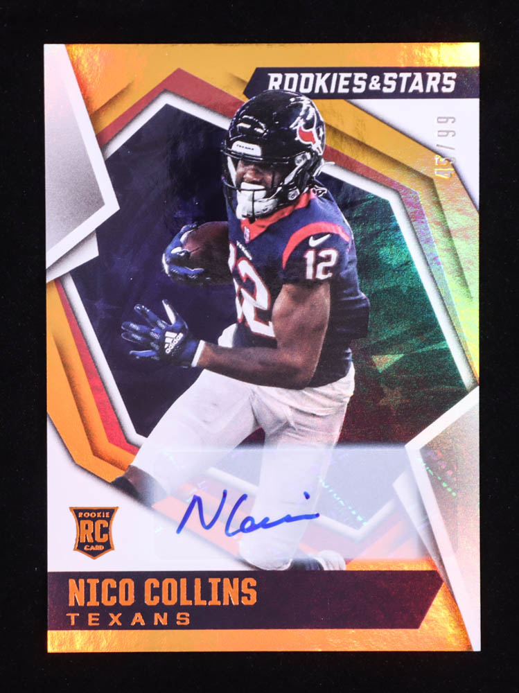 Nico Collins 2021 Panini Rookies and Stars Signature Orange #130 #45/99 RC at PristineAuction.com Nico Collins 2021 Panini Rookies and Stars Signature Orange #130 #45/99 RC at PristineAuction.com