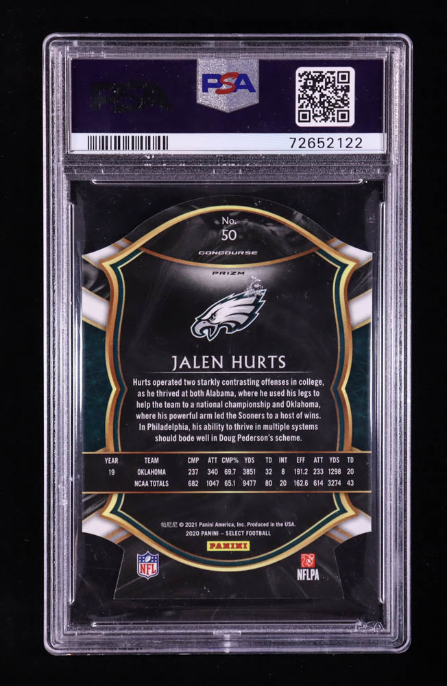 Jalen Hurts 2020 Panini Select Die-Cut Tri-Color Prizm #50 (PSA 10) at PristineAuction.com Jalen Hurts 2020 Panini Select Die-Cut Tri-Color Prizm #50 (PSA 10) at PristineAuction.com