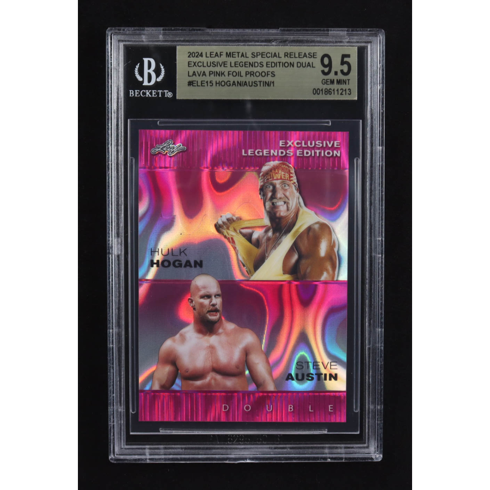 Hulk Hogan / Steve Austin / 2024 Leaf Metal Special Release Exclusive Legends Ed. Dual Lava Pink Foil Proofs #ELE15 (BGS 9.5) at PristineAuction.com