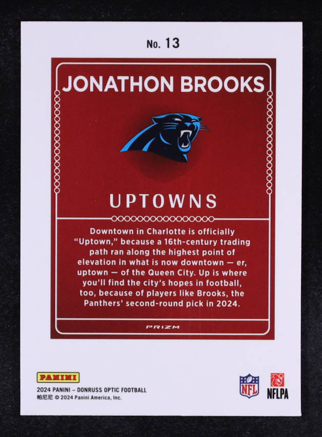 Jonathan Brooks 2024 Donruss Optic Uptowns #13 RC at PristineAuction.com Jonathan Brooks 2024 Donruss Optic Uptowns #13 RC at PristineAuction.com