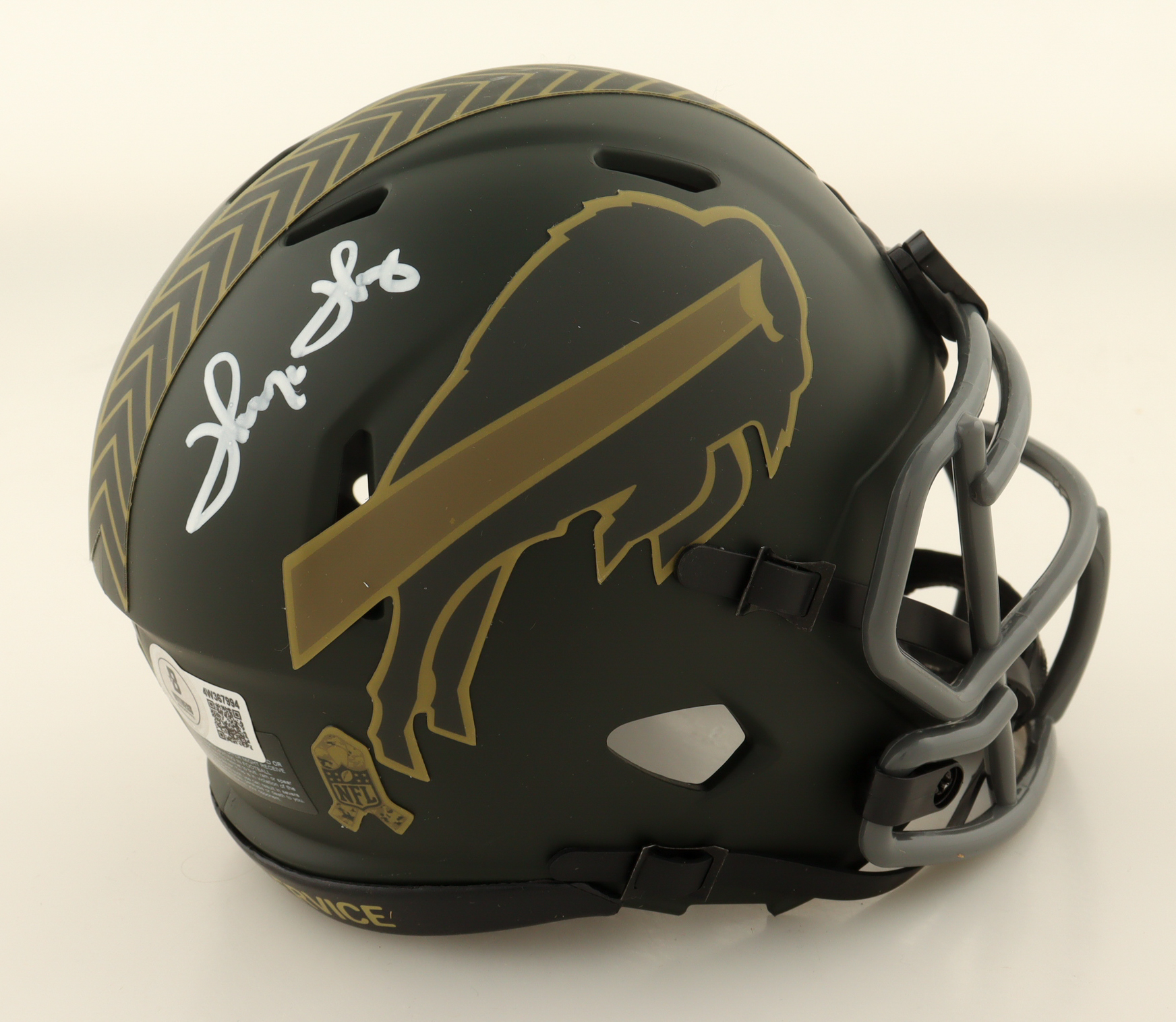 Thurman Thomas Signed Bills Salute To Service Alternate Speed Mini Helmet (Beckett) at PristineAuction.com Thurman Thomas Signed Bills Salute To Service Alternate Speed Mini Helmet (Beckett) at PristineAuction.com