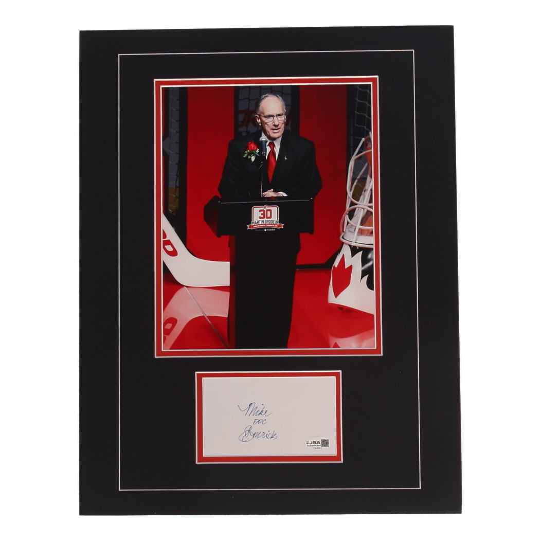 Mike Emrick Signed 14x18 Custom Matted Cut Display with Photo (JSA) at PristineAuction.com Mike Emrick Signed 14x18 Custom Matted Cut Display with Photo (JSA) at PristineAuction.com