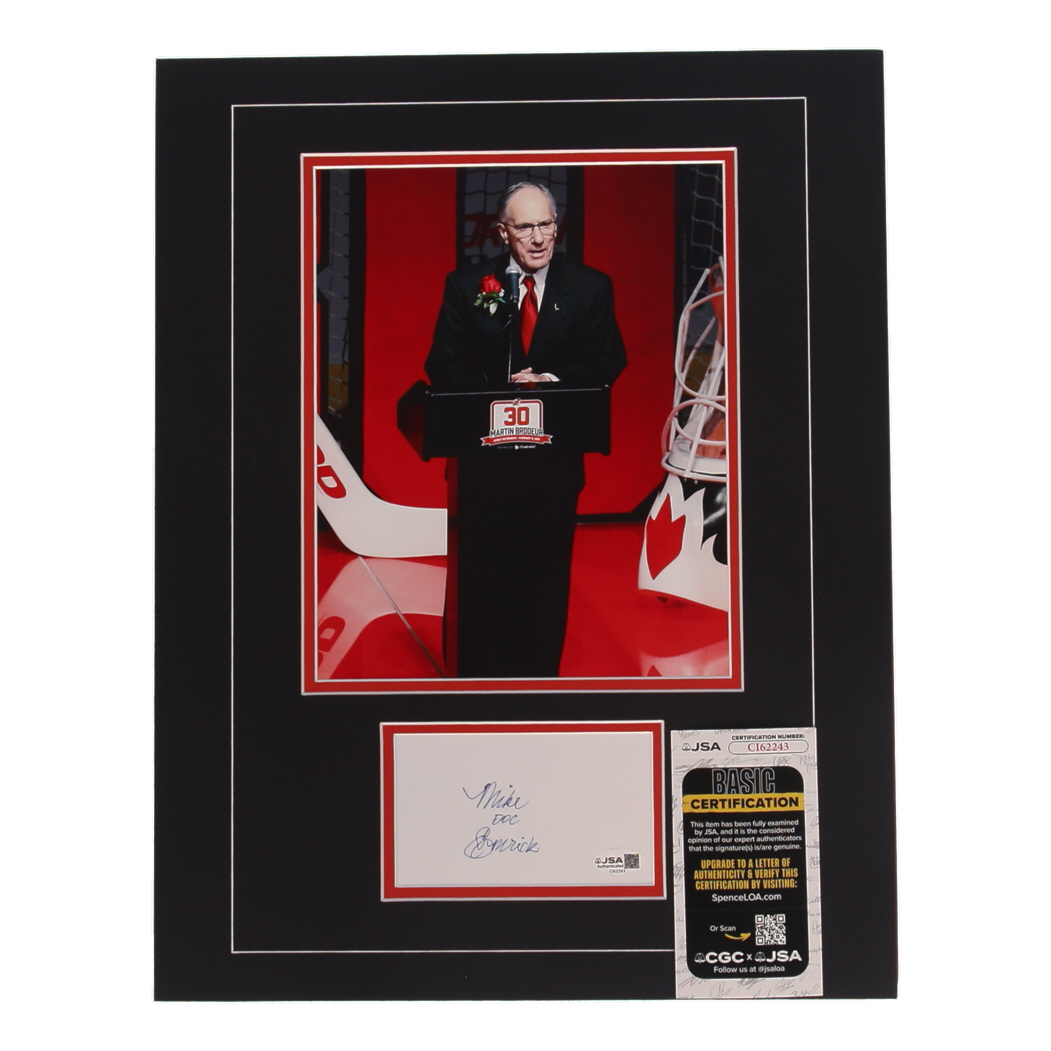 Mike Emrick Signed 14x18 Custom Matted Cut Display with Photo (JSA) at PristineAuction.com Mike Emrick Signed 14x18 Custom Matted Cut Display with Photo (JSA) at PristineAuction.com