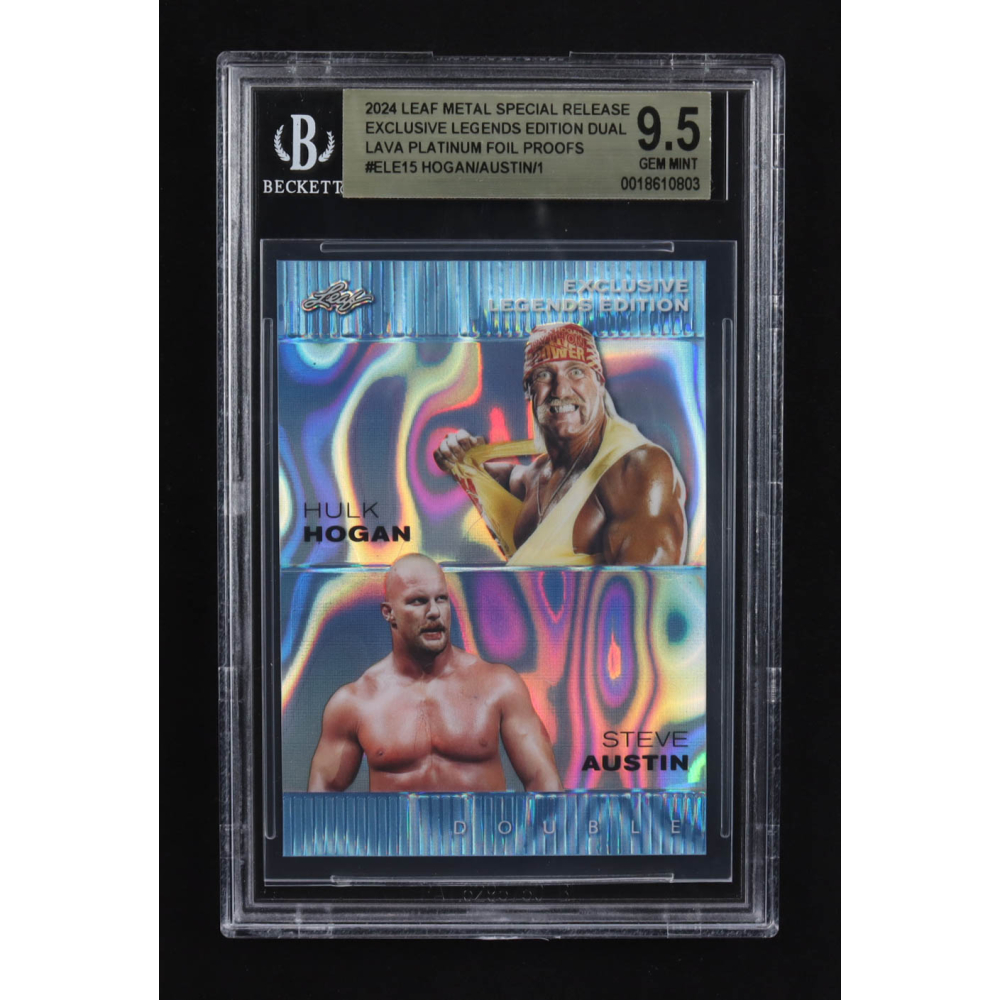 Steve Austin / Hulk Hogan 2024 Leaf Metal Special Release Exclusive Legends Ed. Dual Lava Platinum Foil Proofs #ELE15 (BGS 9.5) at PristineAuction.com