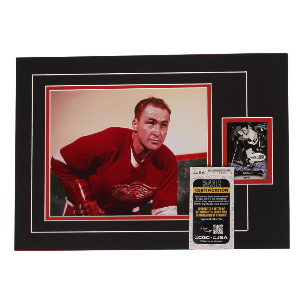 Red Kelly Signed 12x17 Custom Matted Sports Card Display with Photo (JSA) at PristineAuction.com Red Kelly Signed 12x17 Custom Matted Sports Card Display with Photo (JSA) at PristineAuction.com