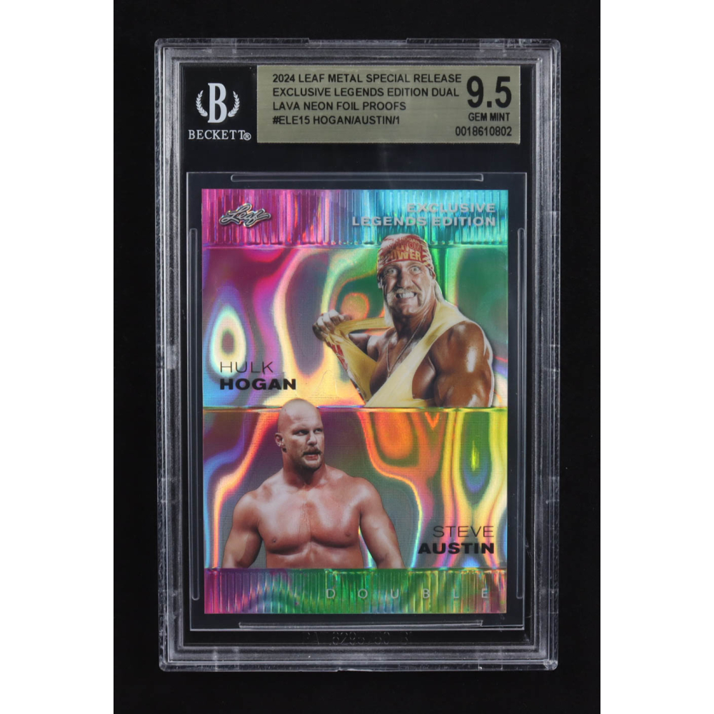Steve Austin / Hulk Hogan 2024 Leaf Metal Special Release Exclusive Legends Ed. Dual Lava Neon Foil Proofs #ELE15 (BGS 9.5) at PristineAuction.com
