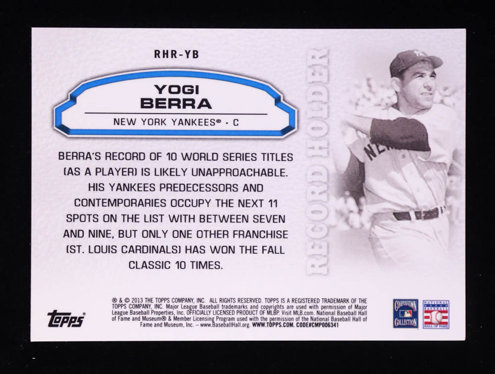 Yogi Berra 2013 Topps Record Holder Rings #RHRYB at PristineAuction.com Yogi Berra 2013 Topps Record Holder Rings #RHRYB at PristineAuction.com