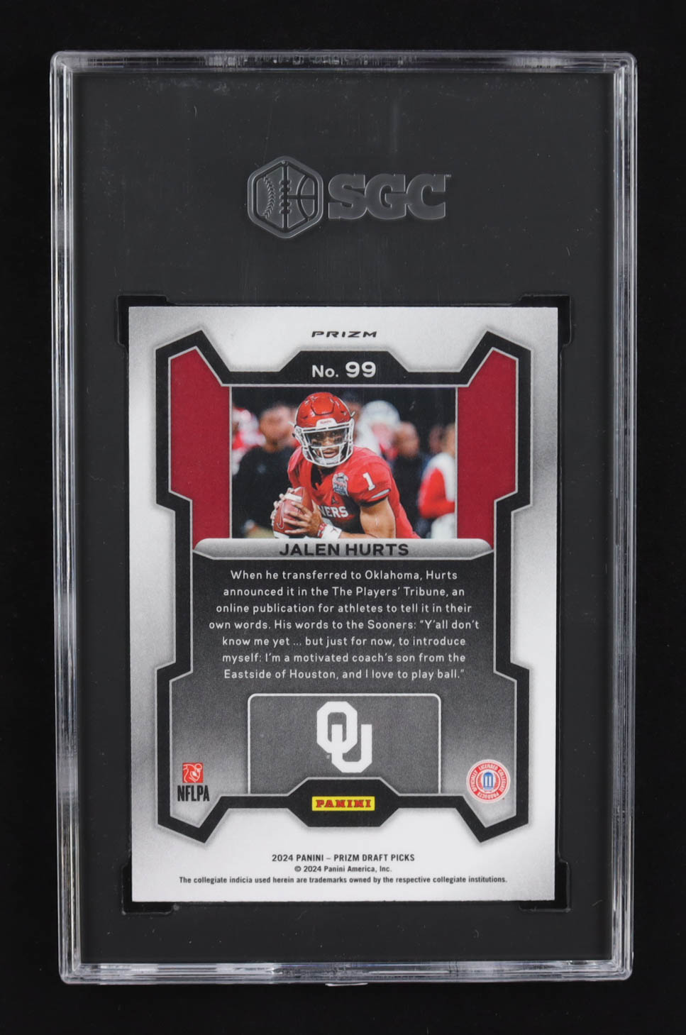 Jalen Hurts 2024 Panini Prizm Draft Picks Prizms Red Ice #99 (SGC 9.5) at PristineAuction.com Jalen Hurts 2024 Panini Prizm Draft Picks Prizms Red Ice #99 (SGC 9.5) at PristineAuction.com