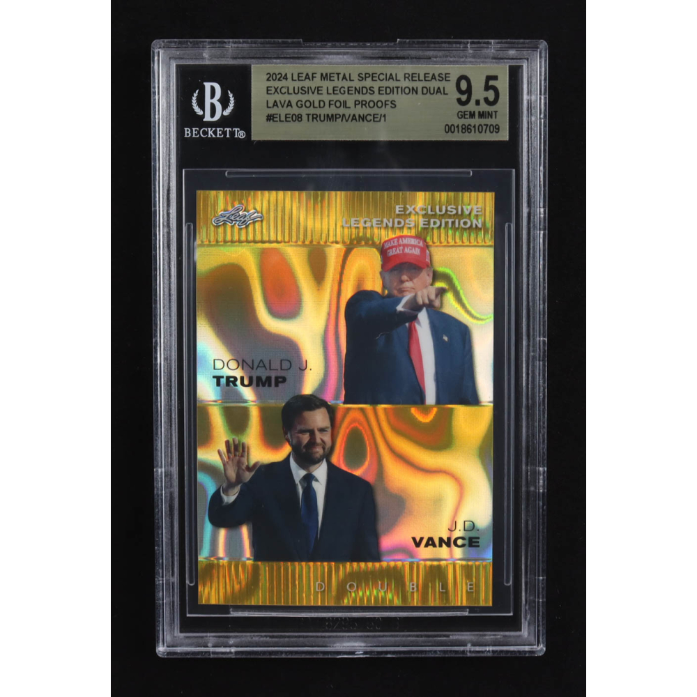 J.D. Vance / Donald J. Trump 2024 Leaf Metal Special Release Exclusive Legends Ed. Dual Lava Burst Foil Proofs #ELE08 (BGS 9.5) at PristineAuction.com