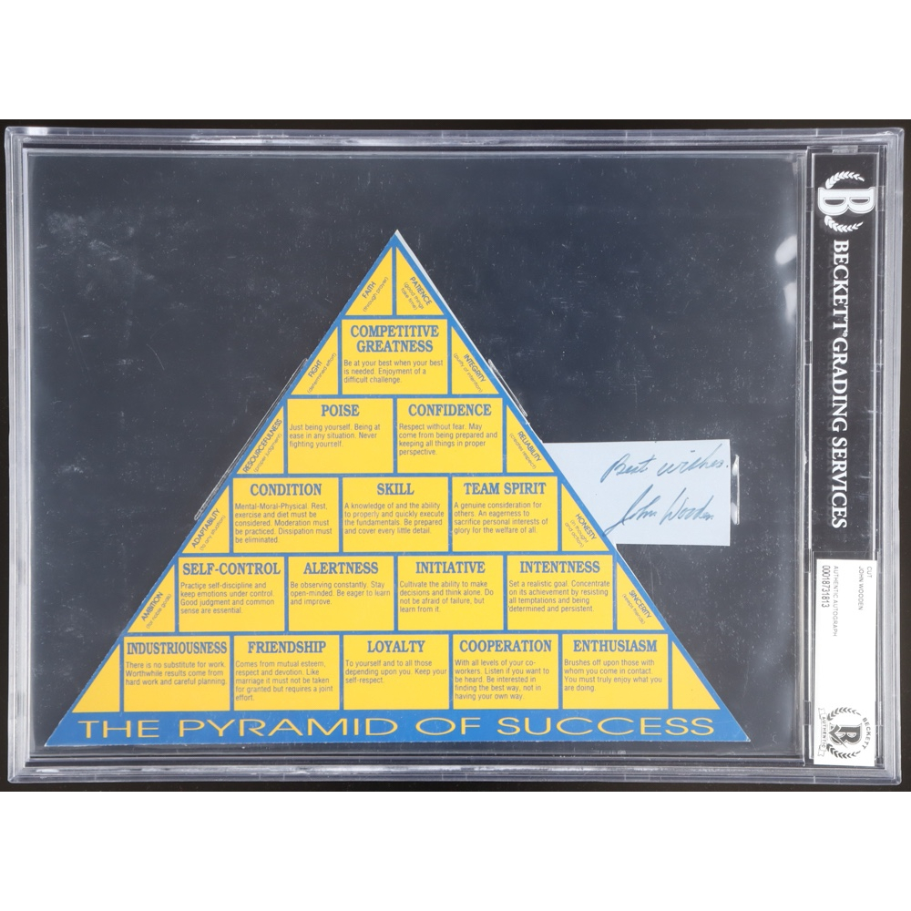 John Wooden Signed Pyramid of Success Cut Collage Inscribed "Best Wishes" (BGS) at PristineAuction.com