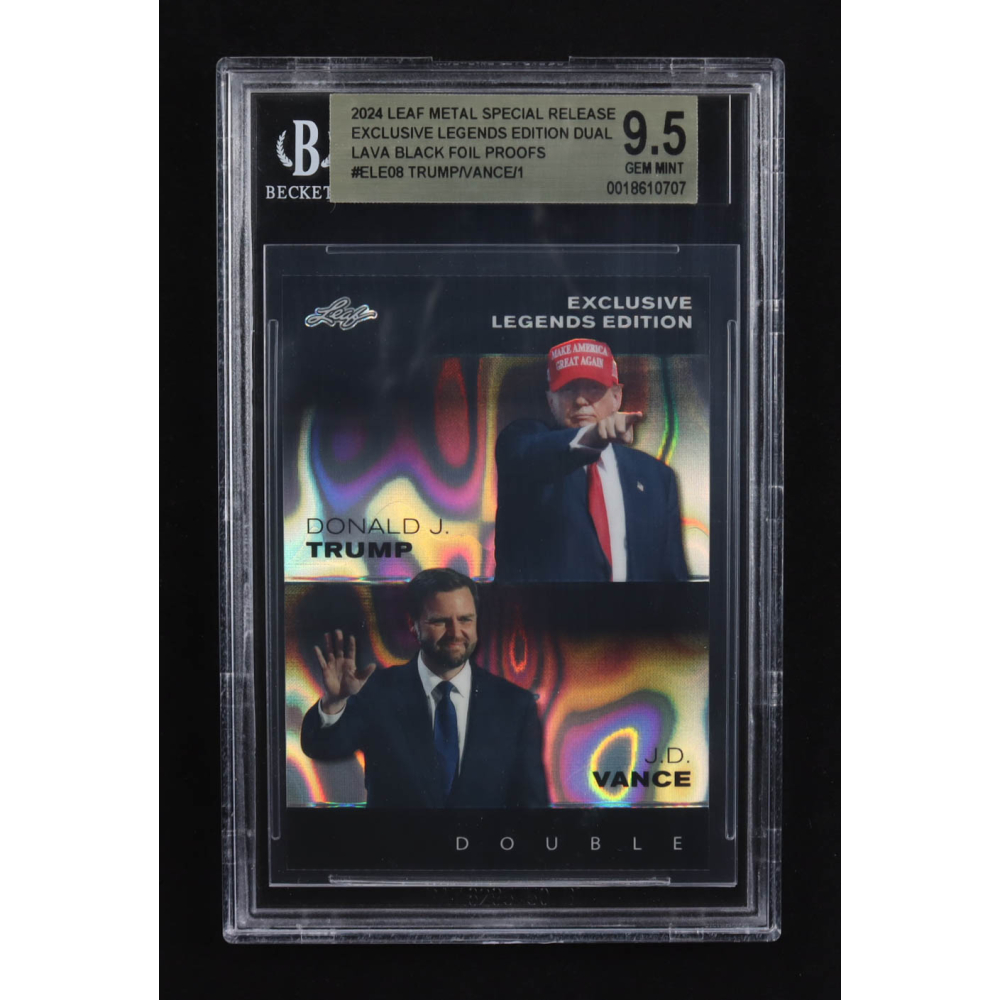 J.D. Vance / Donald J. Trump 2024 Leaf Metal Special Release Exclusive Legends Ed. Dual Lava Black Foil Proofs #ELE08 (BGS 9.5) at PristineAuction.com
