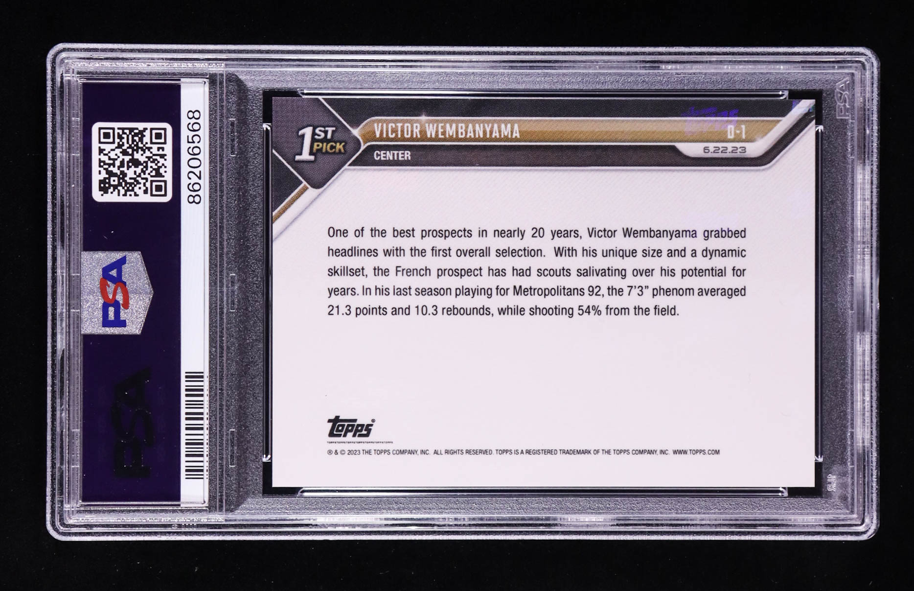 Victor Wembanyama 2023-24 Topps Now Draft #D1 RC (PSA 10) at PristineAuction.com Victor Wembanyama 2023-24 Topps Now Draft #D1 RC (PSA 10) at PristineAuction.com