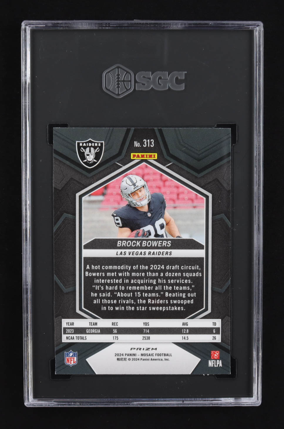 Brock Bowers 2024 Panini Mosaic Mosaic Green #313 RC (SGC 10) at PristineAuction.com Brock Bowers 2024 Panini Mosaic Mosaic Green #313 RC (SGC 10) at PristineAuction.com