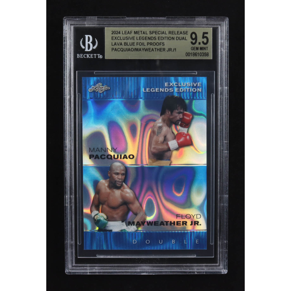 Manny Pacquiao / Floyd Mayweather Jr. 2024 Leaf Metal Special Release Exclusive Legends Ed. Dual Lava Blue Foil Proofs (BGS 9.5) at PristineAuction.com