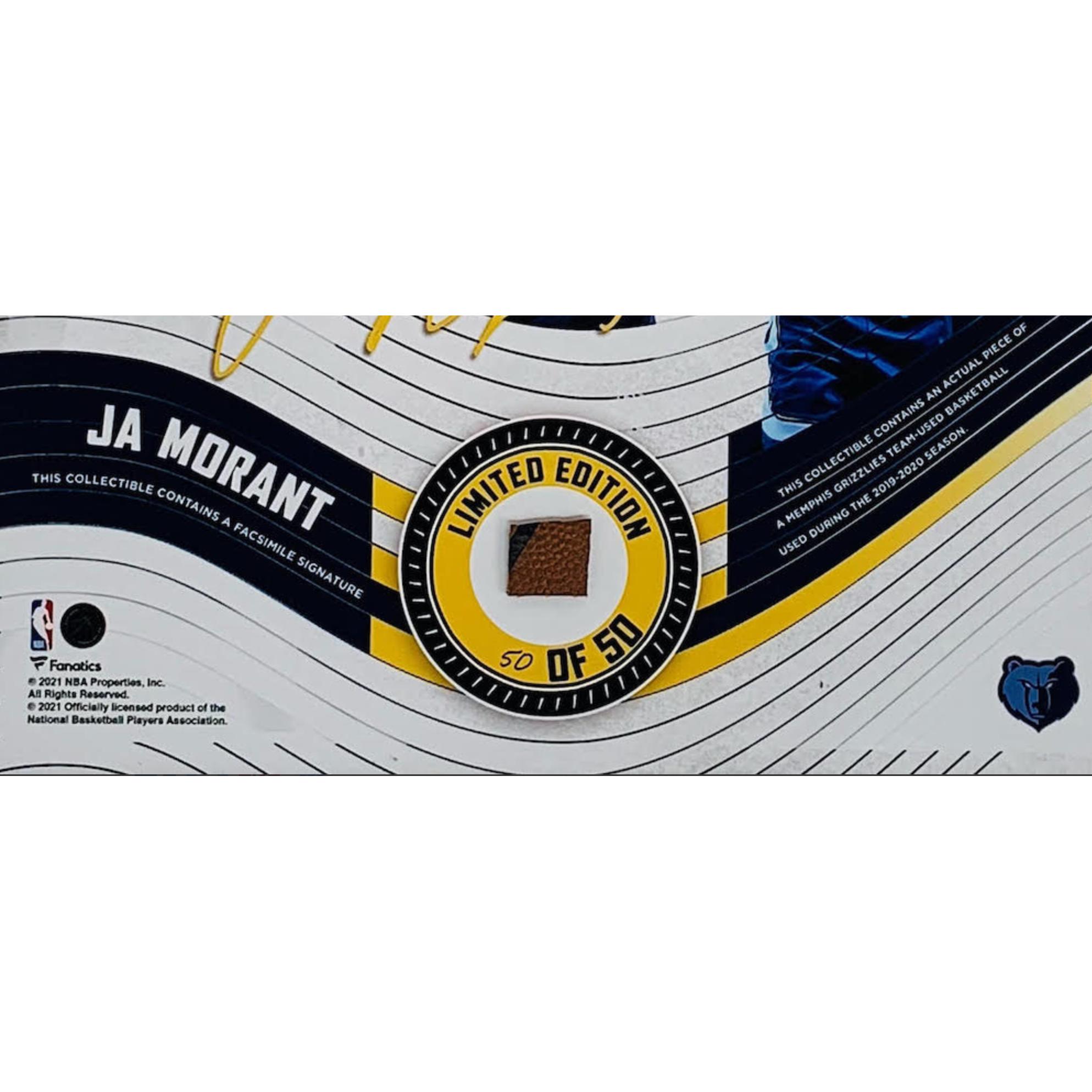 Ja Morant LE Grizzlies Custom Framed Game-Used Basketball Piece Display at PristineAuction.com Ja Morant LE Grizzlies Custom Framed Game-Used Basketball Piece Display at PristineAuction.com